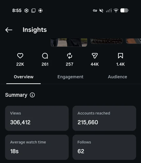 Reel insights — 306,000 views, 44,000 shares